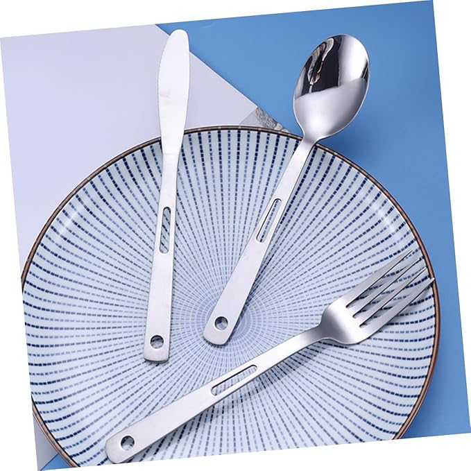 Yardwe 4sets Portable Stainless Steel Camping Cutlery Outdoor Tableware Fork Spoon and Cutter Compact Design for Easy Storage and Cleaning for Hiking and Picnics