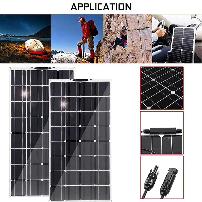 800W/400W Solar Panel 18V Semi-Flexible Monocrystalline Solar Cell DIY Cable Outdoor Car RV Waterproof Rechargeable Power System,400W