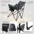 Leonyo Portable Camping Chairs for Adults, 2 Pcs Oversized Lawn Chair with Folding Camping Table for Beach, Picnic, Outdoor Sports, Fishing, Rv Travel – Grey