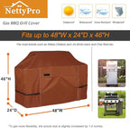 NettyPro Grill Cover Heavy Duty Waterproof 48 inch, Outdoor 2-3 Burners Gas BBQ Cover for Outside Weber, Char-Broil, Brinkmann, Nexgrill Barbecue, Brown