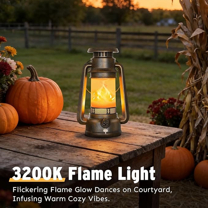 2 Modes Solar Lanterns Outdoor Waterproof, Rechargeable LED Flame Solar Lanterns Decorative Outdoor, Vintage Lantern Hanging Solar Lights for Yard, Porch, Camping, Patio, Garden, Cabin, Gifts (2 Pack)