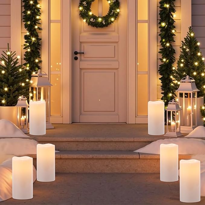 Wondise Waterproof Flameless Flickering Candles with Remote and Timer, Outdoor Waterproof Plastic LED Candels Battery Operated Pillar Candles for Ourdoor Garden Yard Decor (2 Pack D4 x H 8")
