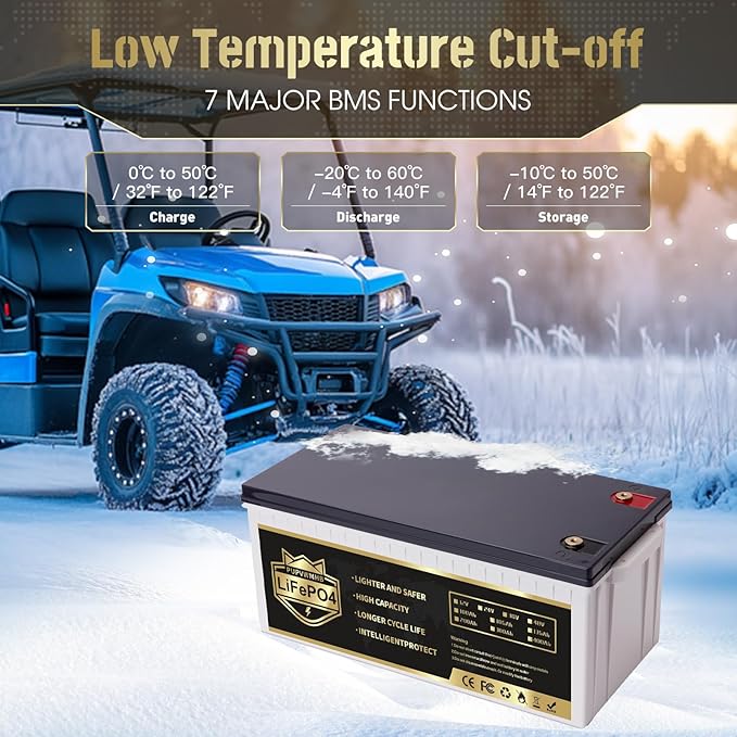 12V200Ah Bluetooth LiFePO4 Lithium Battery, Built-in 200A BMS, Max.2560W Load Power,10 Years Lifetime 8000+ Cycles Deep Cycle Battery for Trolling Motor, RV Camping, Off-grid Application