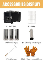 Camping Stove for Hot Tents, LAMA 304 Stainless Steel Wood Burning Stove with Stainless Wall Chimney Pipes for Tents, Shelter, Outdoor Portable Stove for Camping Heating and Cooking
