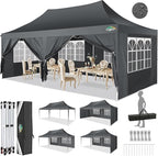 COBIZI 10x20 Pop Up Canopy Tent with Sidewalls, Outdoor Party Tent, Waterproof & UV50+, 3 Adjustable Heights, Higher Frame Design for Parties Backyard, Weddings, Markets, Gray