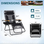 MFSTUDIO Zero Gravity Chairs, Oversized Patio Recliner Chair, Padded Folding Lawn Chair with Cup Holder Tray, Support 400lbs, Black