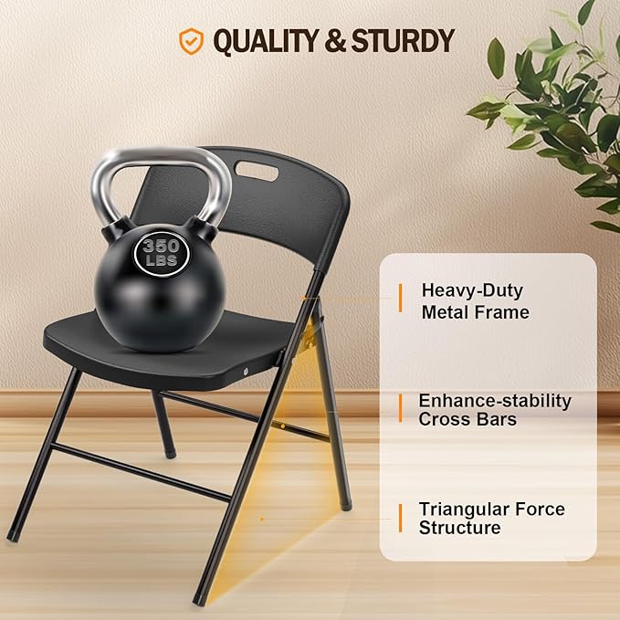 VINGLI Folding Chairs, Plastic Foldable Chair, Capacity up to 350 lbs, Portable Seating for Indoor Outdoor Events Parties Camping Work School Commercail (10, Black)