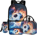 Football Backpack Set 17 Inch with Lunch Box and Water Bottle Bag Pencil Case Big Capacity Lightweight Kids Backpacks for Travel Camping Travel Kindergarten Elementary Middle Bags for School