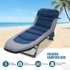Folding Camping Cot for Adults with Adjustable Backrest & Pillow, Portable Lounge Chair Bed, 6-Position Recliner, Waterproof Outdoor Cot Supports 450lbs, Includes Side Pocket (Blue)