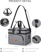 Rnivvi Lunch Box for Men, Double Decker Insulated Cooler Bag Lunch Bag Reusable Leakproof Tote Lunch Container with Strap for Work Family Picnic Hiking Camping, 18 Cans 12L, Large Adults, Gray