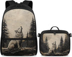 Wolf Backpack for Men Lightweight Bookbag with Lunch Box Large Capacity Daypack with Detachable Lunch Bag for Travel Outdoor Casual Daypack