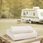 Camping Sheets Twin Size - Outdoor Air Mattress Sheet Set – Built-in Corner Straps for Air Mattress & Camping Use – Designed for Inflatable Beds & Tailgate Sleepovers, Ivory