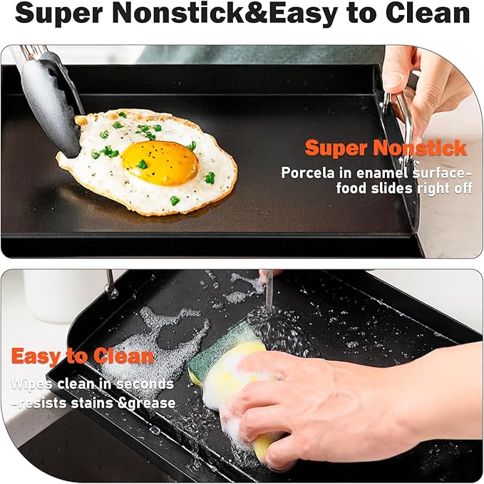 Nonstick Nanoceramic Griddle Plate, Pre-Seasoned Heavy-Duty Flat Top Insert, Universal Outdoor Cooking Griddle for Gas Grill/Charcoal/Gas Stove, Camping, Tailgating, Parties & Backyard BBQ, 17"x13"