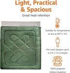 Amazon Basics 40°F Cold Weather Two-Person Sleeping Bag for Outdoor Camping, Queen Size XL, 87" x 59", Olive Green