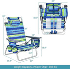 GYMAX Beach Chairs, Backpack Camping Chair with Armrest, Cooler Bag, Cup Holder, Towel Bar & Side Pockets, Sunbath Sling Tanning Lounge, Folding Layout Chair (4 Chairs Without Table, Blue Stripe)
