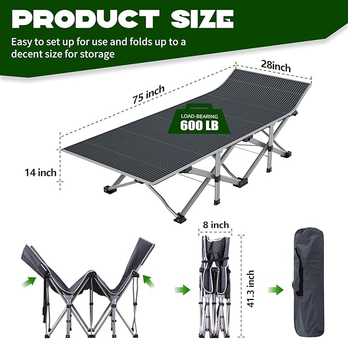 NAIZEA Folding Camping Cots for Adults, Folding Cot with Mattress, Camping Foldable Bed, Portable Military Cot, Double Layer Oxford Strong Heavy Duty Sleeping Cots for Camp Office Travel