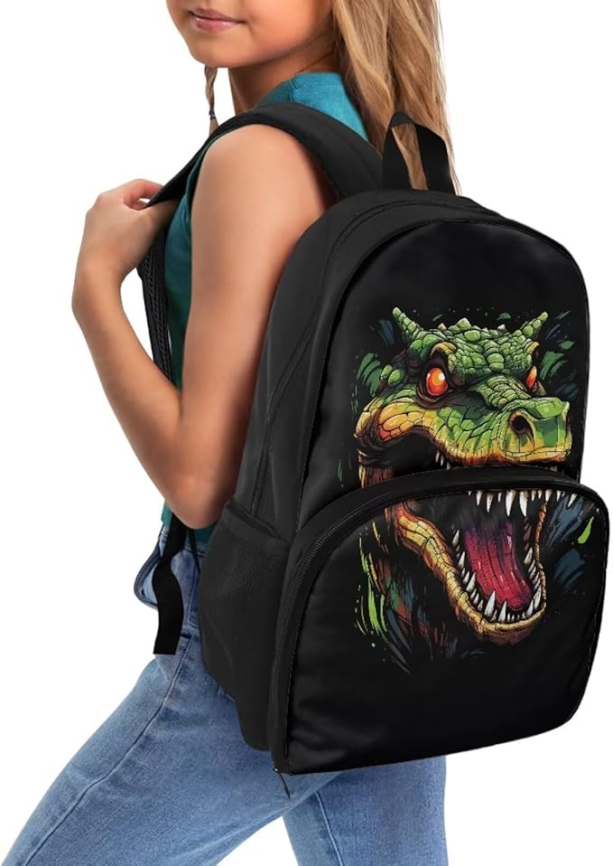 Crocodile Print Meal Bag Backpack Kids Backpacks with Lunch Compartment Meal Bag Large Bookbag Insulated Cooler Backpack Lunch Box Nurse Work Backpacks for Travel Casual