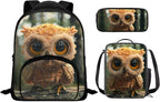 Owl Backpack for Boys 4-6 Toddler School Backpack 3-4 Boys with Lunch Bag and Pencil Case Lightweight Hiking Rucksack for Travel Back Bags with Water Bottles Pockets
