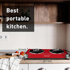 Techwood Double Hot Plates for Cooking, 1800W Electric Stove Infrared Ceramic Countertop Burner with Dual Adjustable Temperature & Glass Cooktop for Home/RV/Camp, Compatible for All Cookwares, Red