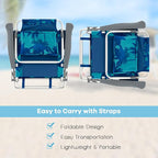Goplus Beach Chair, Folding Backpack Beach Chairs for Adults with 5 Positions, Head Pillow, Cooler Bag, Towel Bar, Cup Holders, Sunbath Sling Tanning Lounge, Foldable Layout Camping Chairs
