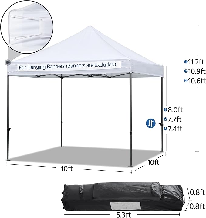 Yaheetech Canopy Tent, Commercial Instant Heavy Duty Canopy, 500D Waterproof Adjustable Canopy with Wheeled Carry Bag, 4 Sandbags and 4 Stakes (10x10, White)