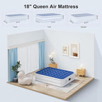 Queen Air Mattress with Built-in Pump, 18" Raised Inflatable Bed Blow Up Mattress, Comfort Portable Air Bed for Camping, Home Guests, Travel 690 lbs Max