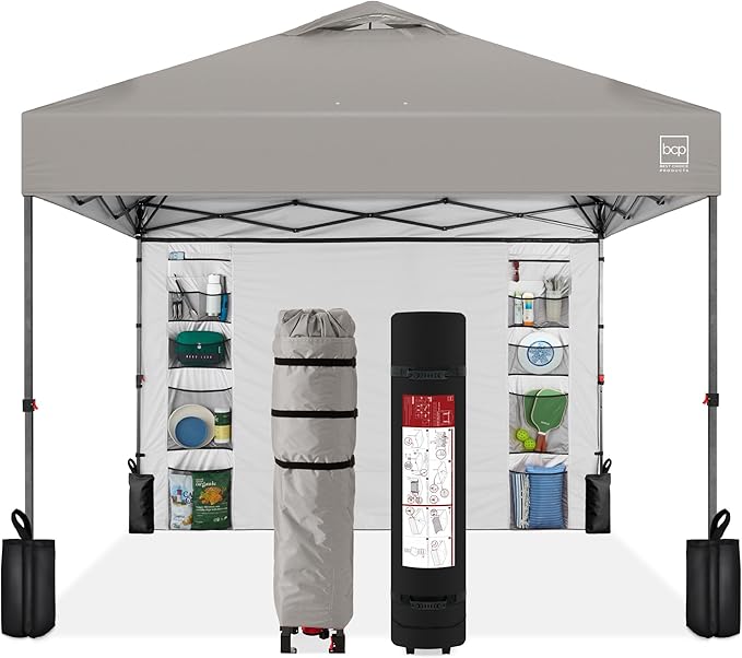 Best Choice Products 10x10ft Pop Up Canopy Tent with Sidewall, 1 Person 1 Minute Set Up, Carry Case, 4 Weight Bags - Light Gray