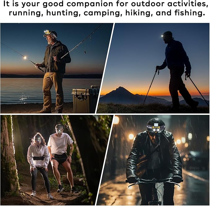 LED Hat Light, 900lm, 2 pcs Dimmable Clip on Cap Lights, Headlamp Rechargeable, 180°Adjustable Hands Free Hat Flashlight Headlamp Waterproof for Hiking, Running, Fishing, Cycling, Emergency (Yellow)