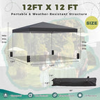 EROMMY 12x12 Pop Up Tent, Easy to Set Up Canopy Tent, Outdoor Canopy for Events, Camping, Parties with Wheeled Bag, 4 Ropes, 4 Sand Bags and 8 Spikes(Black)