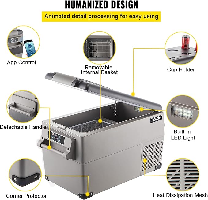 VEVOR Portable Refrigerator 37 Quart(35 Liter),Travel,Car Refrigerator Dual Zone with 12/24v DC & 110-240v AC for Camping, Fishing,12 Volt Refrigerator App Control(-4℉~68℉), Outdoor or Home Use