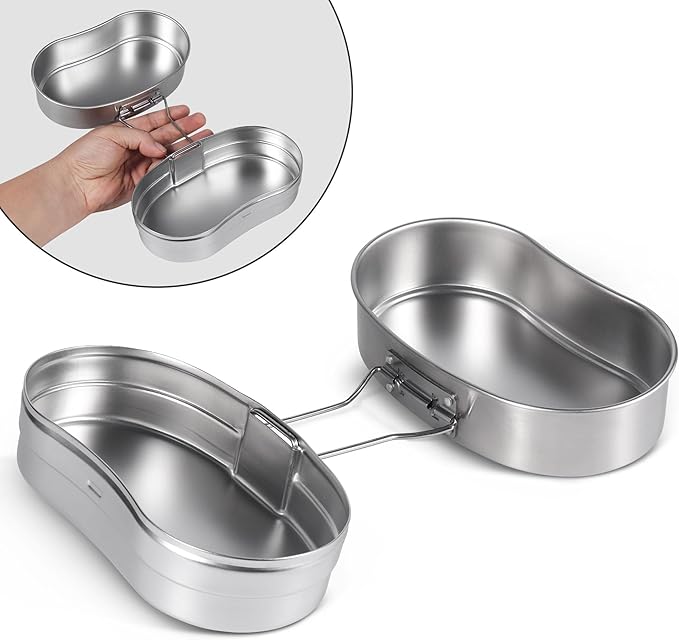 Goetland German Style M31 Military Mess Kit Mess Tin 304 Stainless Steel Backpacking Cookware Set Camping Pot Pan Set