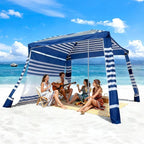 VEVOR Beach Cabana, 8 x 8 ft Beach Canopy with Side Wall, UPF 50+ Protection Easy Setup Cabana Tent with Sand Pockets, Adjustable Height Portable Shade Sun Shelter Umbrella for Family, Navy Stripes