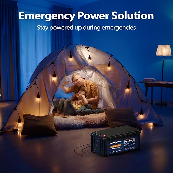 GOLDENMATE 12V 400Ah LiFePO4 Lithium Battery, 5000+ Deep Cycles with 10-Year Lifespan, 5120Wh Power, Built-in BMS, Ideal for RV, Solar System, Marine, Trolling Motor, Golf Cart, Off-Grid Applications