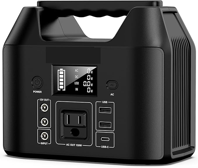 Power Station, 150W Portable Power Station 122.8Wh Solar Generator Bank with AC 110V LED Flashlight for Camping Home RV,for Outdoor Camping Home
