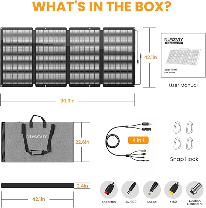 400 Watts Foldable Solar Panel, Luggable & Durable, Portable 400W Solar Charger Complete with Adjustable Stand Case, 40V Waterproof for Off-Grid Camping RV/Campervan Solar Generator