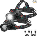 azamine Rechargeable Headlamp Super Bright 99000 Lumens, 2Pack LED Head Lamp with 3 Modes, 90° Adjustable Head Lights for Forehead, IPX6 Waterproof HeadLamps for Adults Camping Hunting Hiking
