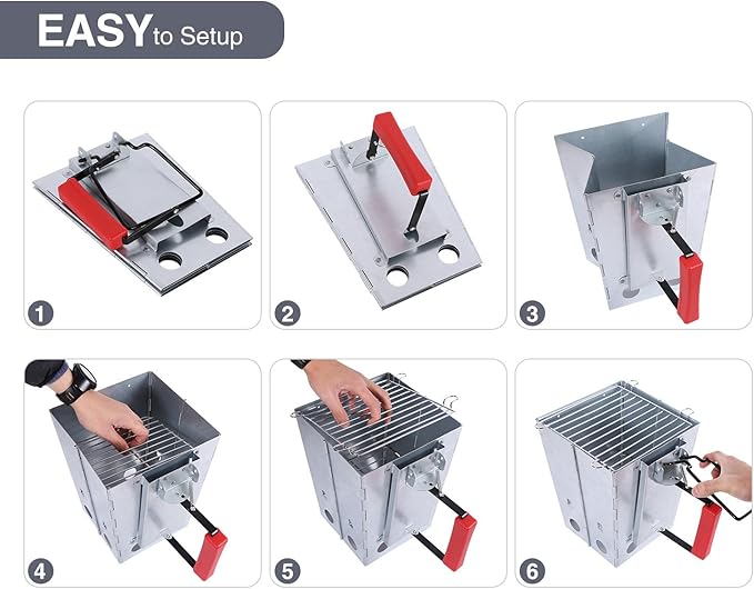 REDCAMP Quick Ignition Foldable Charcoal Chimney Starter with Grill, Multi-Functional BBQ Charcoal Grill Starter, Wood Stove and Rocket Stove for Outdoor Lawn, Patio & Camping