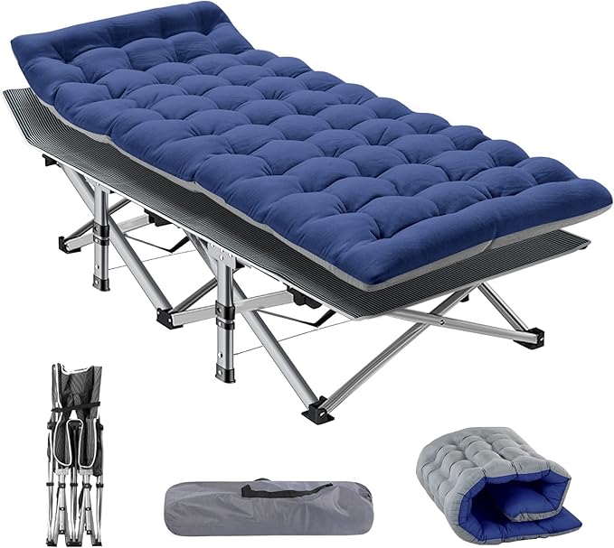 NAIZEA Folding Camping Cots for Adults, Folding Cot with Mattress, Camping Foldable Bed, Portable Military Cot, Double Layer Oxford Strong Heavy Duty Sleeping Cots for Camp Office Travel