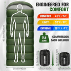 0 Degree Sleeping Bag for Adults, XXL Big and Tall 4 Season Cold Weather Winter Camping with Compression Sack