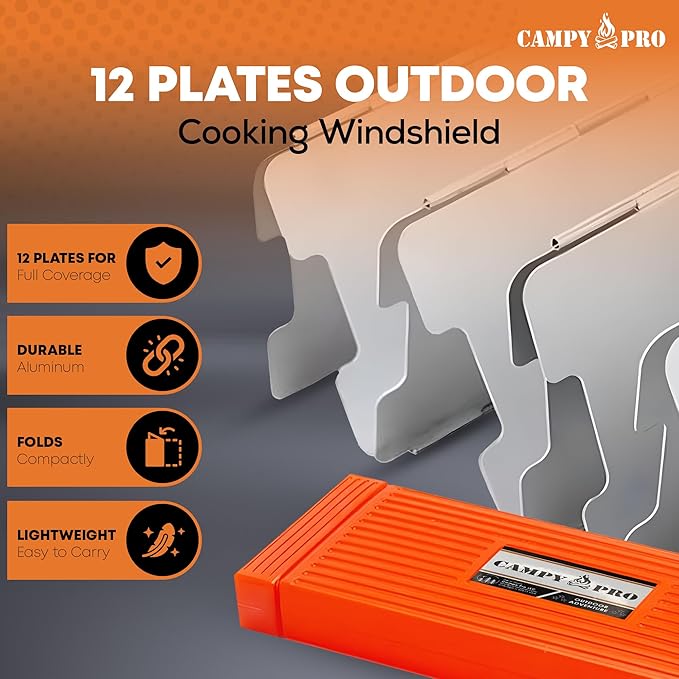 Portable Stove Windscreen – Lightweight 12-Plate Aluminum Windshield for Butane & Propane Camping Stoves, Backpacking Gear, Hiking & Picnic Cooking Essentials with Storage Box