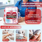 400 Piece First Aid Kit - Organized Dual-Layer Wall-Mountable Hard Case Medical Kit for Home, Car, Camping, Travel, Hiking, Truck, Office, Sports, Vehicle & Outdoor Emergencies