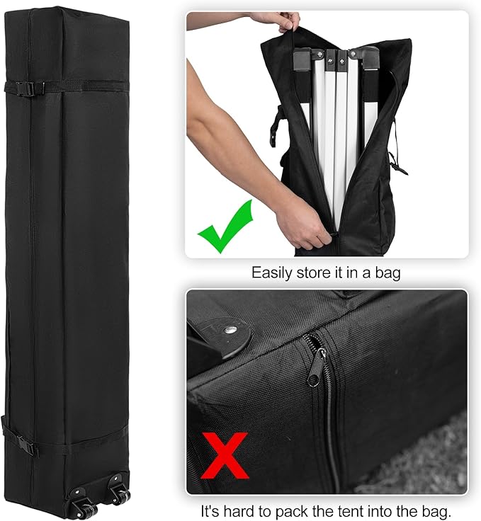 WEIZE Pop up Canopy Tent 10x10ft, 1-Button Push Setup, Instant Portable Shelter, Adjustable Height, Portable Roller Bag, 4 Weight Bags, Guy Ropes & Stakes Included, Black