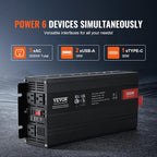 VEVOR Modified Sine Wave Inverter, 3000Watt, DC 12V to AC 120V LCD Display Power Inverter with 3 AC Outlets 2 USB Port 1 Type-C Port 10 Spare Fuses, for Large Household Equipment, CE FCC Certified