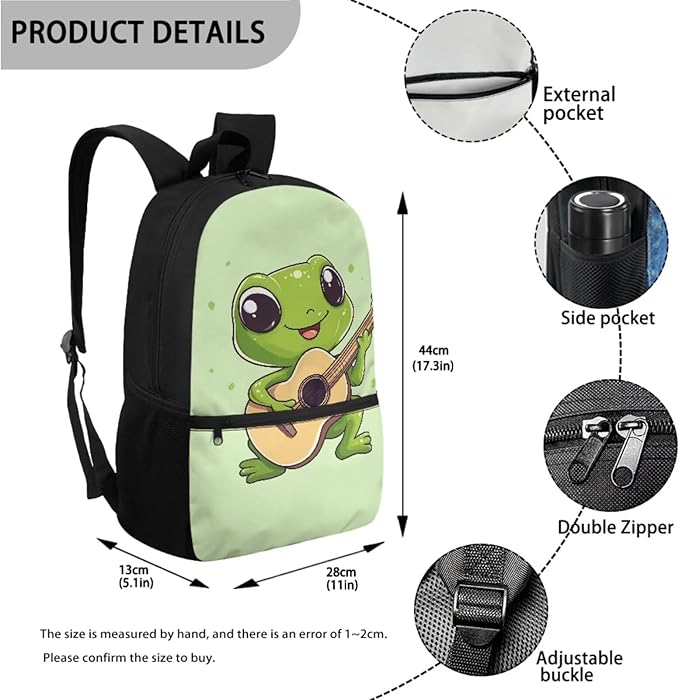 Frog Backpack Set for School with Lunch Box and Water Bottle Bag Kids Travel Backpack Boys Kindergarten Elementary Middle Lightweight Camping Travel Mochilas Escolares Para Niños