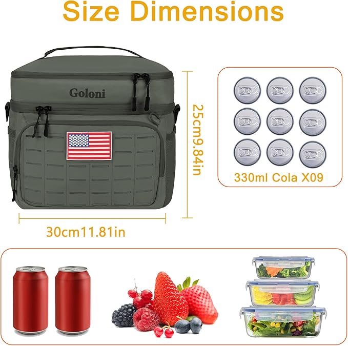 Portable Insulated Cooler Bag, Leakproof Soft-Sided Lunch Bag,8mm Insulation Keeps Cool 16+ for Camping, Beach, Picnics