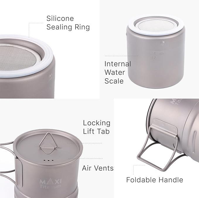 Maxi Titanium Moka Pot – Lightweight Grade 1 Titanium Stovetop Coffee Maker for Camping & Outdoor Use