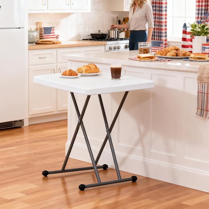 ZenStyle 3 ft Adjustable Folding Table, Indoor Outdoor Portable Plastic Dining Card Table Utility Table for Camping Dining Event Party, White (Rectangular, 30"x20")