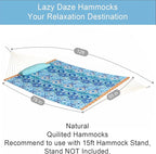 Lazy Daze Hammocks 12FT Quilted Fabric Hammock with Soft Pillow, Double 2 Person Tree Hammock with Spreader Bar for Outdoor Outside Patio Garden Yard Pool Beach, 450lbs Capacity