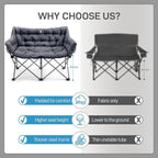 EVER ADVANCED Double Camping Chair for Adults, Padded Folding Camping Love Seat Bench with Side Pocket Portable Camping Couch, 2 Person Heavy Duty Outdoor Chair with Cushion,Support 600lbs, 2Pack