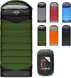Single Sleeping Bag for Adults Kids 3-Season, Lightweight Waterproof Ripstop, Dual Zipper Bottom Vent, Compression Sack, Portable Camping Hiking Backpacking Gear